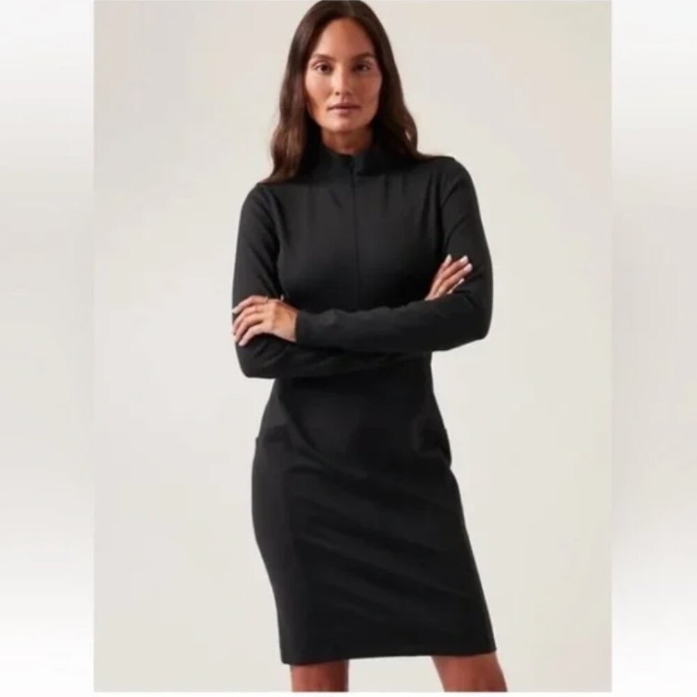 Athleta Delancey Dress Black Long Sleeve Fitted Women's 1X Athleisure Travel - Picture 1 of 16